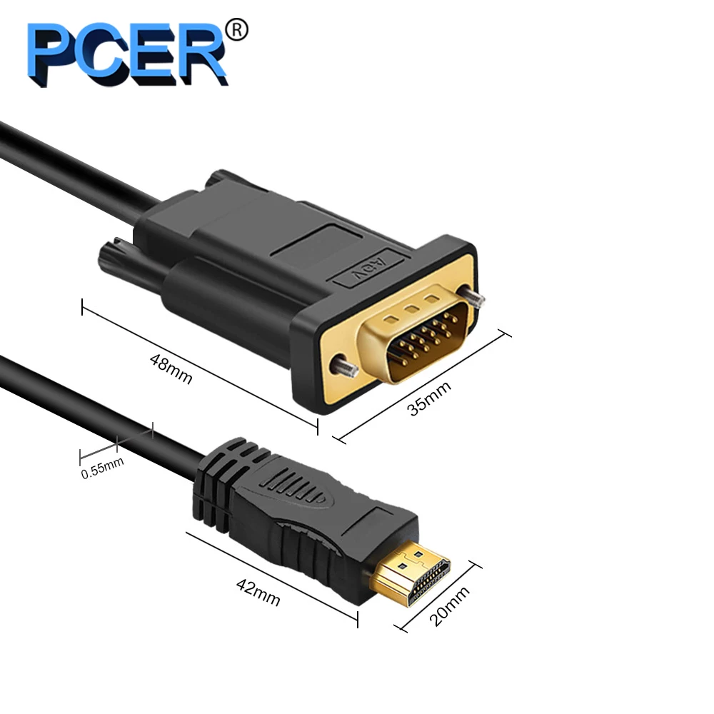 PCER HDMI VGA Cable HDMI to VGA Cable Cord Audio Video male to male cable 1920*1080P For PC Monitor HDTV Projector