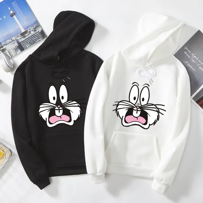 

Harajuku Style Surprised Rabbit Print Long Sleeve Funny Hoodies Oversized 3Xl Hipster Warm Sportswear Teen Hip Hop Man/Women Top