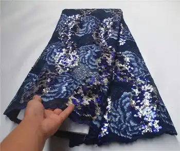 

High quality navy embroidery sequence lace African organza lace fabric with sequins lace french net lace for wedding PSA913-1