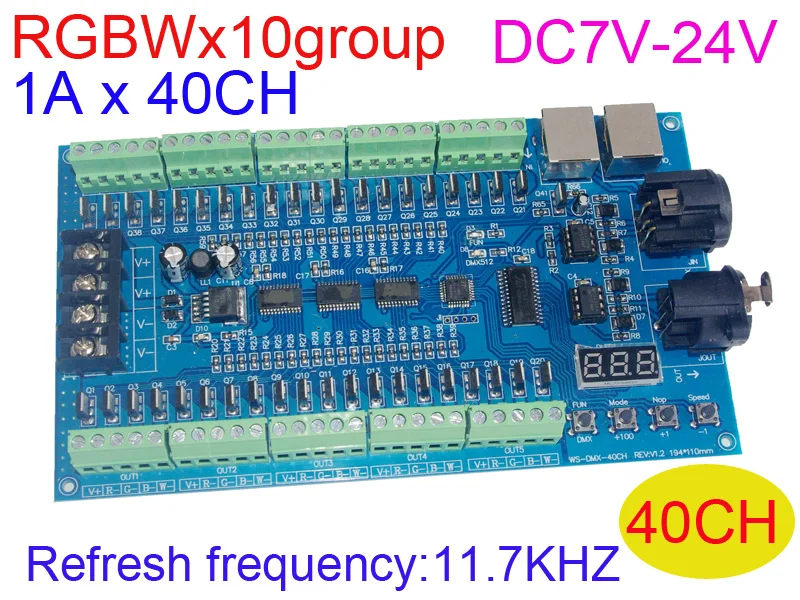 Free shipping DC7V-24V 40CH DMX512 LED Decoder RGBW 10 Group 16bit 11.7KHZ Refresh frequency 1Ax40 channel RGBW LED Controller