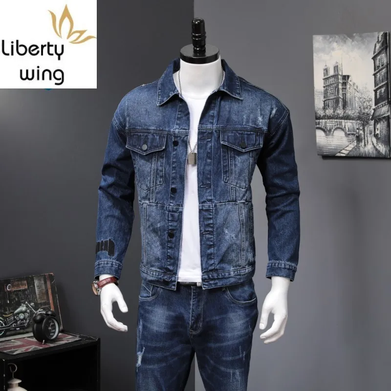 2 Men New Autumn Fashion Korean Slim Fit Denim Jackets And Jeans Casual Two piece Sets Brand Clothes Suits 2 Men New Autumn Fashion Korean Slim Fit Denim Jackets And Jeans Casual Two piece Sets Brand Clothes Suits