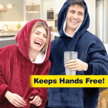 

Wearable Sofa Blanket Hooded Winter Soft Fluffy Sherpa Fleece Weighted Blanket With Sleeves Adult Warm Thick TV Hoodie Blanket