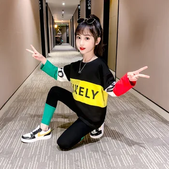 

детская для девочек Одежда подростков Kids Girls Spring and Autumn Fashion O-neck Two Piece Sets Ropa Para Niñas De 8 A 12 Años