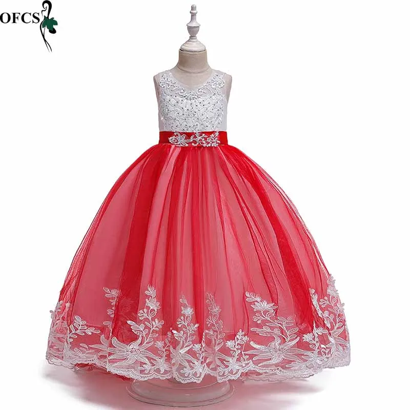 Girl Bowknot Lace Sleeveless Flower Princess Dress Children Clothes Girl Party Dress Costumes Children 4-12T Clothing Retail