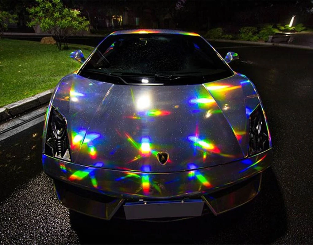 4 Colors Silver Purple Gold Black Chrome Holographic Vinyl Wrap Rainbow  Laser Vinyl Film Bubble Free Car Sticker