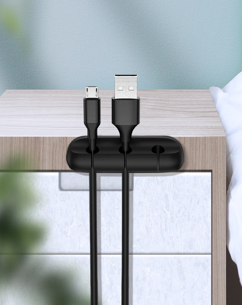 !ACCEZZ Cable Organizer Silicone USB Cable Holder Wire Winder For Earphone Mouse Flexible USB Cable Management Clips In Car Home (10)