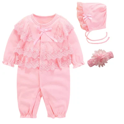 mode 3.1 pink Одежда для новорожденных девочек кружевные Комбинезоны и головные уборы, комплекты одежды для принцесс, осенне-весенний розовый детский комбинезон, носки для маленьких девочек 3, 6, 9 месяцев - Цвет: mode 3.1 pink