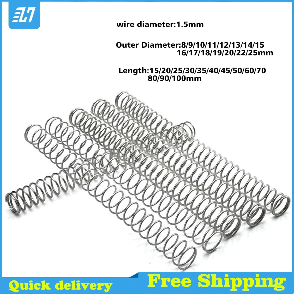 Wire Dia.2mm L 60/70/80/90/100mm Stainless Steel Compression Compressed Spring 