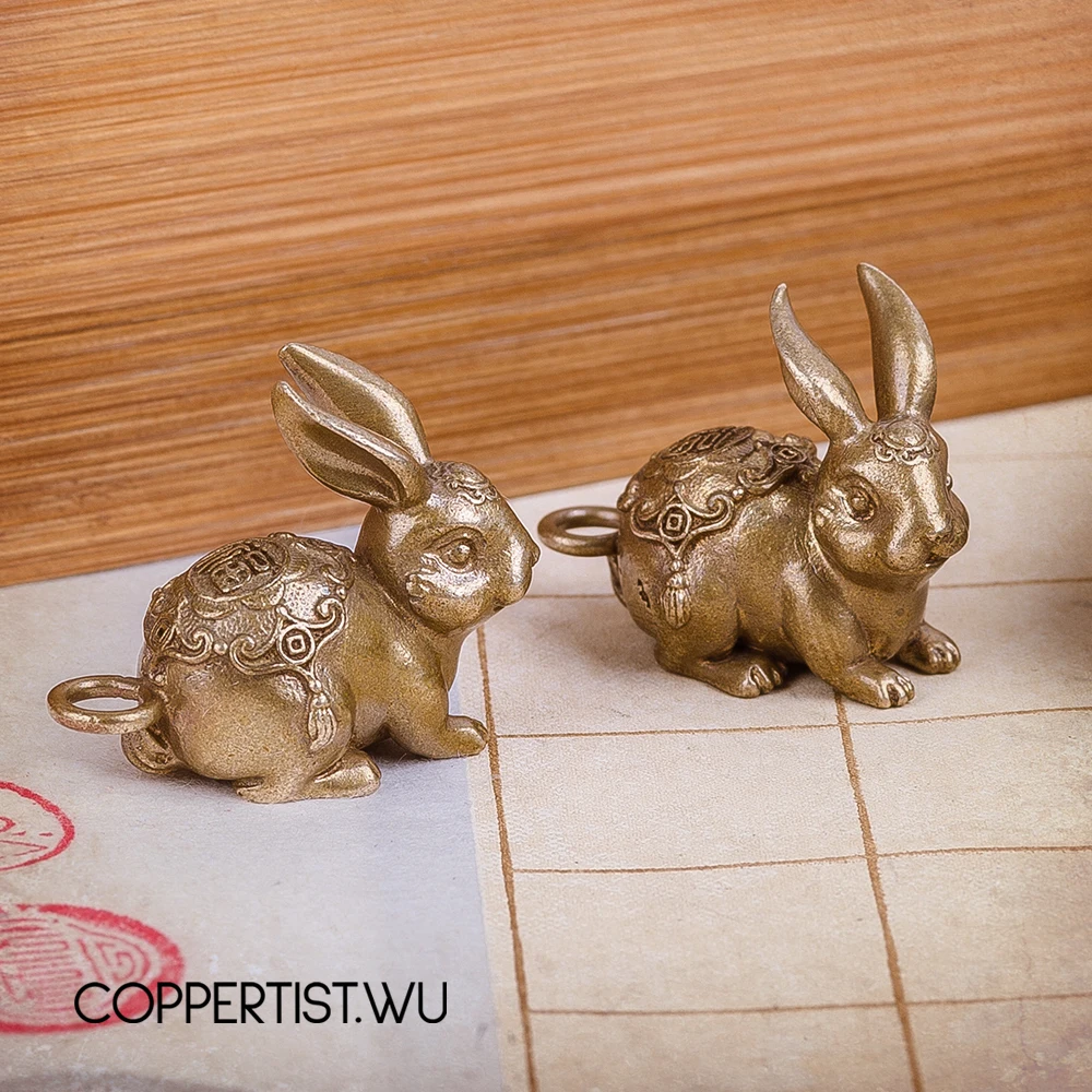 Coppertist. wu fortune bunny бронзовый брелок латунный брелок для ключей ручной работы Золотой Модный животный кролик кольцо для ключей с сумочкой кулон