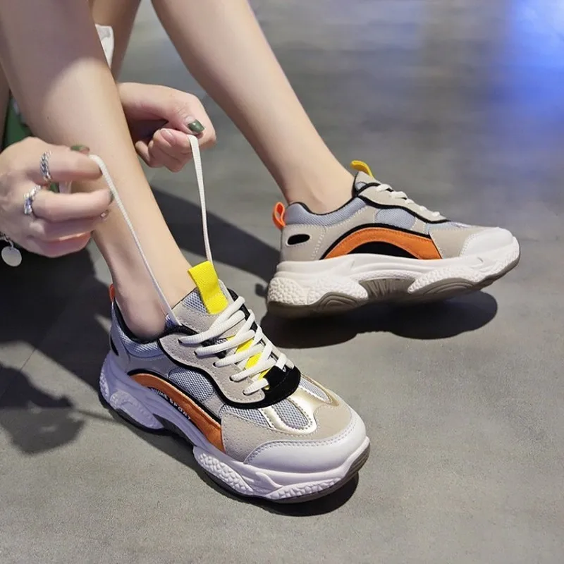 

New PU Leisure Shoes Women's Designer Leisure Thick Bottom Mixed Color Wear-resisting Comfortable Leisure Sneakers K15-17