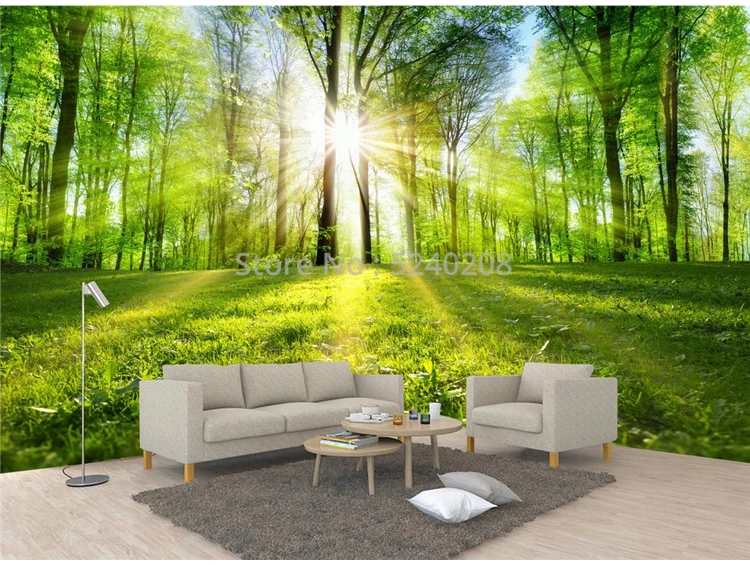 Custom Mural Wallpaper 3D Sunshine Forest Nature Landscape Wall Painting Living Room Bedroom Home Decor Self-Adhesive 3D Sticker