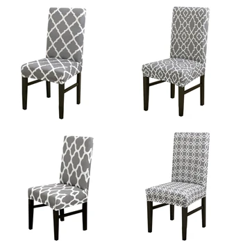

Lychee Geometric Print Chair Cover Grey Elastic Dining Room Seat Cover Chair Protector for Wedding Party Banquet