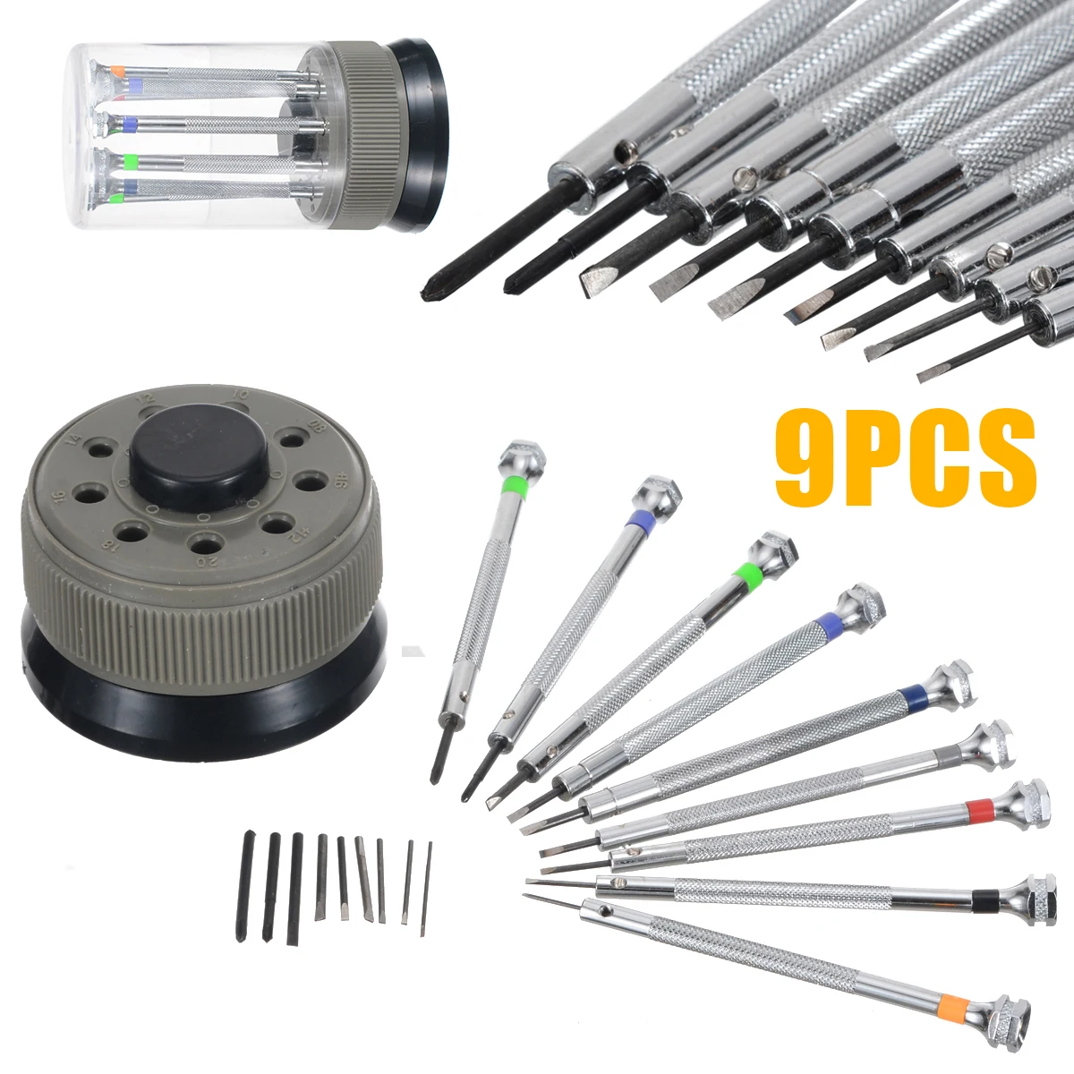 Shellhard 9pcs Precision Screwdriver Set Practical Watch Slotted Metal