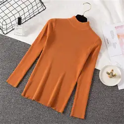 Корейский осень зима длинный рукав эластичные пуловеры свитера женские весна оранжевый Короткий Джемпер вязаный свитер женский джемпер