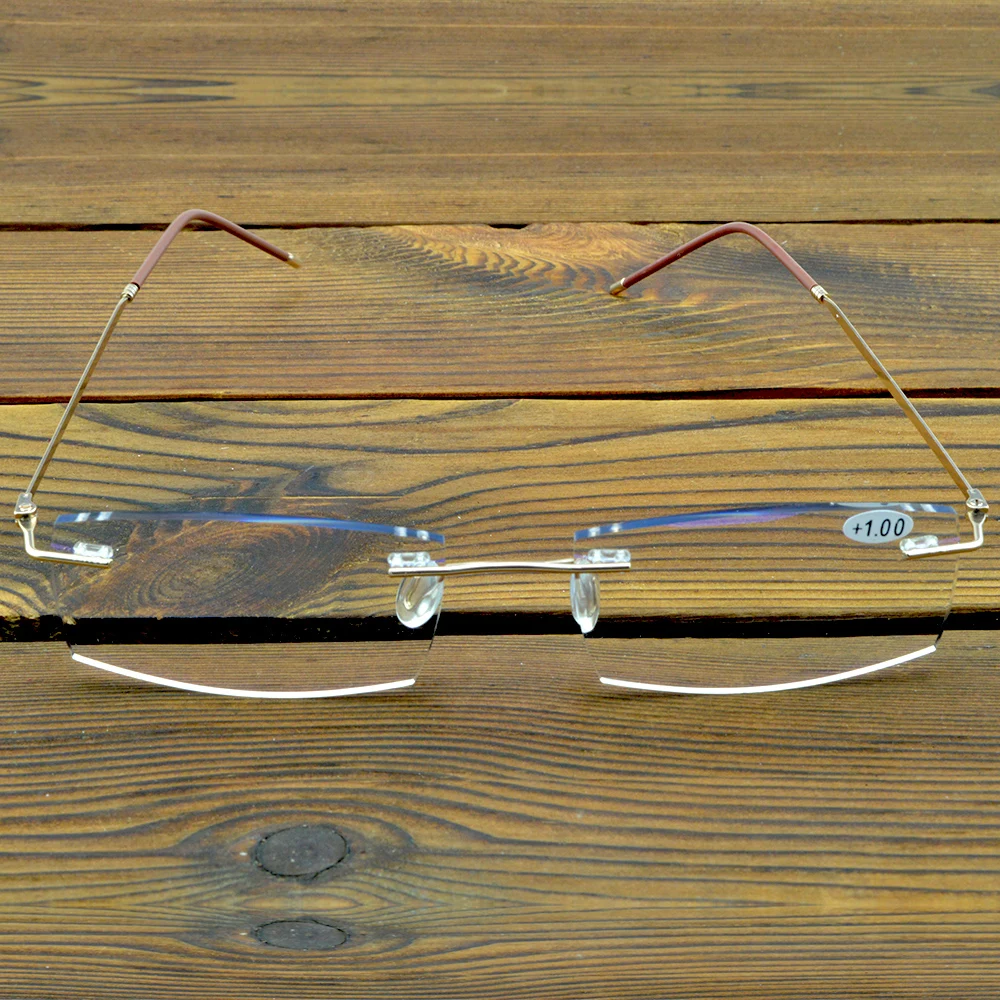 Titanium Alloy 15 Layers Coated Medical Silicone Nose Pads Antislip Temple Rimless Frame Reading Glasses +0.75 +1 +1.25To+4