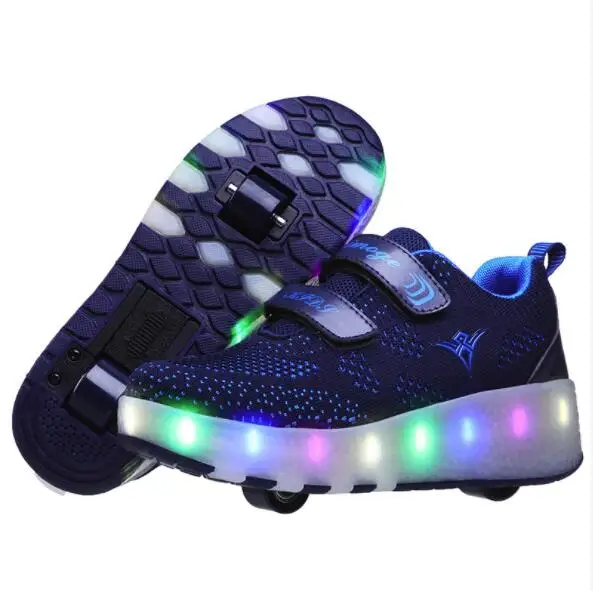 Светящиеся кроссовки с двумя колесами; Цвет черный, розовый; Светодиодный светильник; обувь для катания на роликах; детская обувь с подсветкой; обувь для мальчиков и девочек; светильник унисекс - Цвет: usb 05