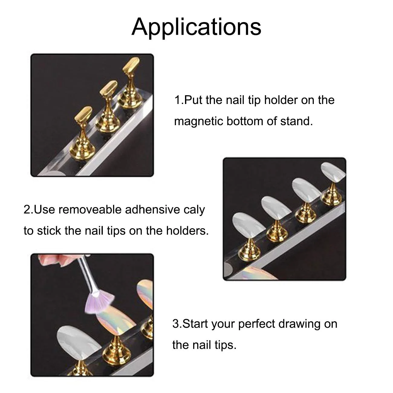 ENASUI Acrylic Fingernail DIY Nail Art Display Stand Training Finger Practice Display Stand(Silver