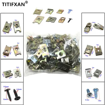 

100pcs Car Metal U Type Screw Base Clips Fender Bumper Guard Plate Clamp J98 Nut Mounting Fastener for Opel VW Fiat Nissan