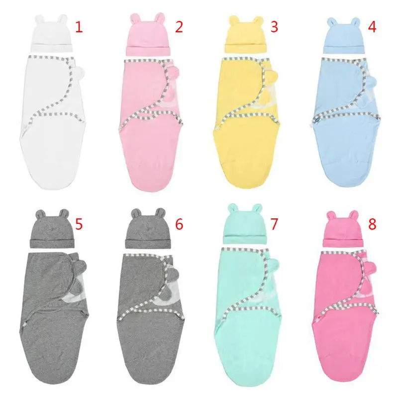 Newborn Swaddle Wrap Towel Hat Cotton Baby Blanket Bedding Sleeping Bag