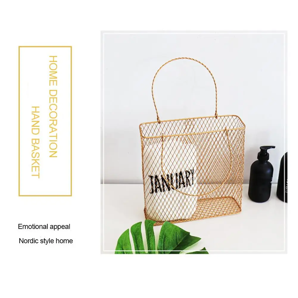 Wrought Iron Storage Basket Vintage Style Home Decorated Wall Mount Container For Magazines Books Storage