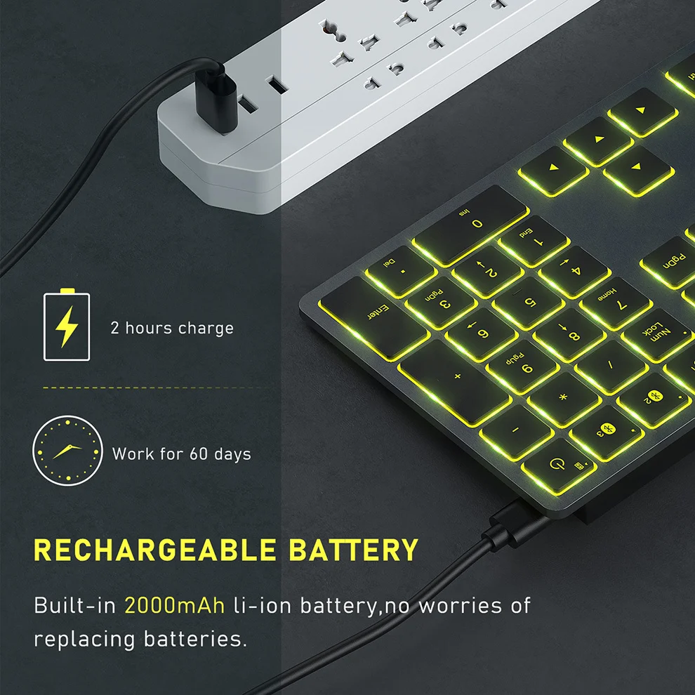 Teclado Bluetooth recargable para Windows y Mac OS, teclado inalámbrico  retroiluminado Delgado multidispositivo Compatible con tableta y portátil -  AliExpress