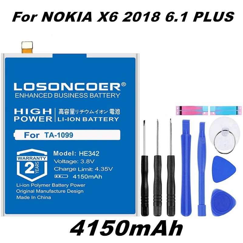 LOSONCOER HE342 HE 342 4150 мАч, аккумуляторы для смартфонов Nokia X6 6,1 Plus TA-1099 TA-1109 X5 5,1 Plus, хорошее качество