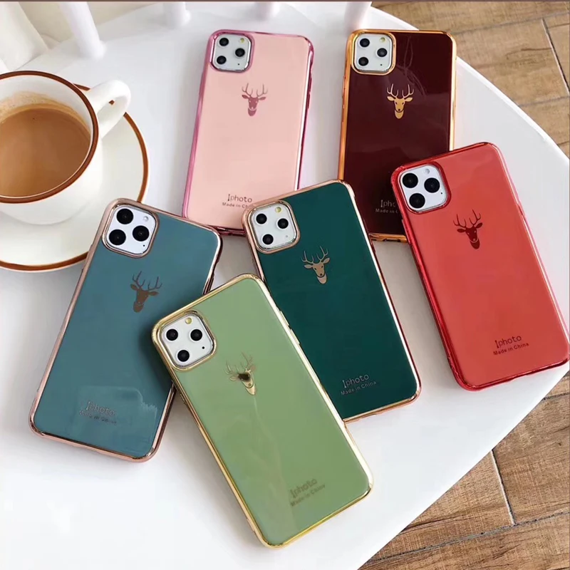 Shockproof Plating Deer Phone Case For iphone 7 8 6s Plus XR XS MAX Soft Silicone 11 pro max Cover coque | Мобильные телефоны и
