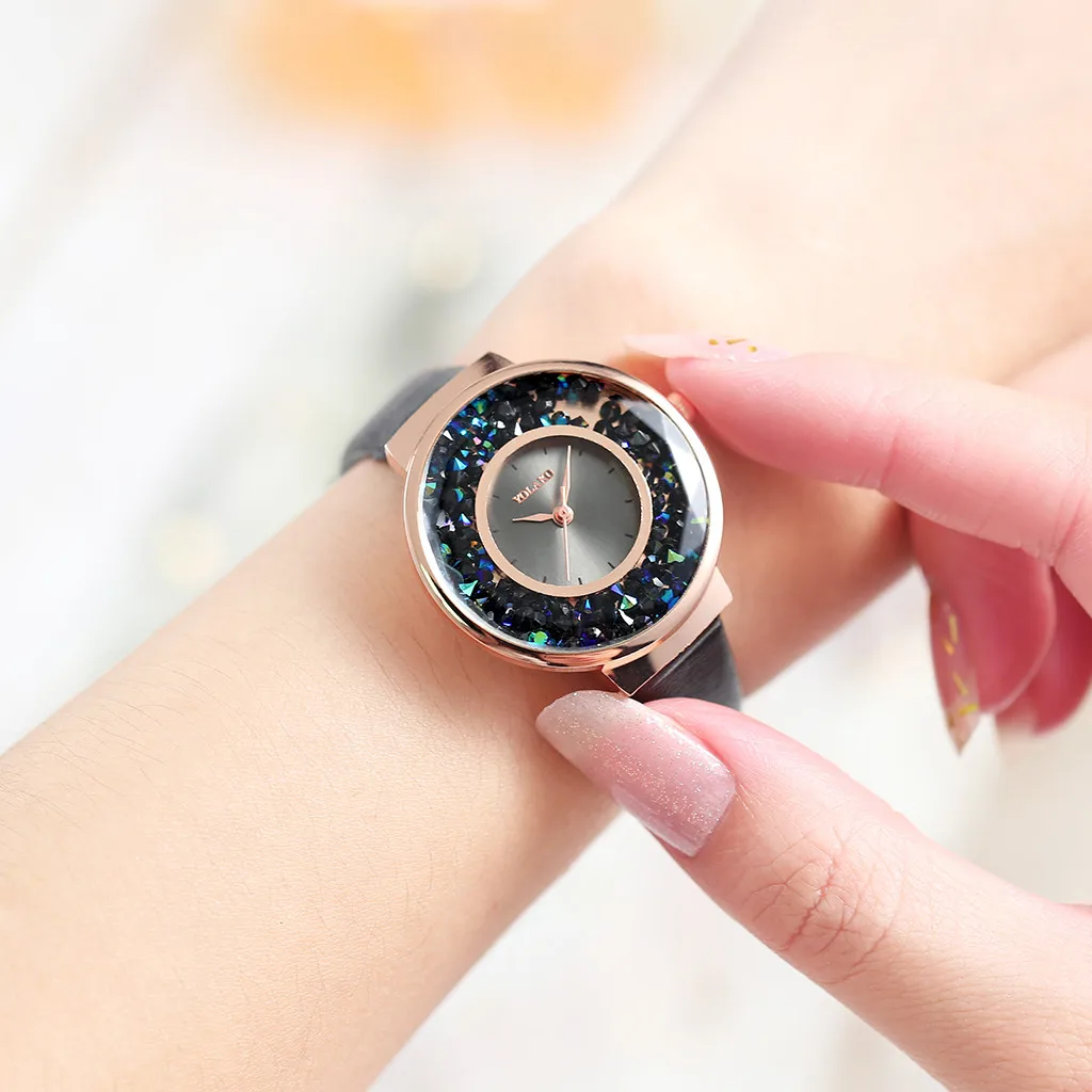 Женские часы со стразами Радужный дизайн повседневные кварцевые кожаные часы новые часы ловушка аналоговые наручные часы браслет часы YE1