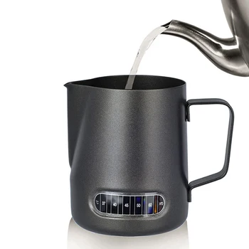 

Milk Frothing Pitcher 20oz With Thermometer Sticker, Stianless Steel Espresso Latte Steaming Frothing Cup, Matte Black