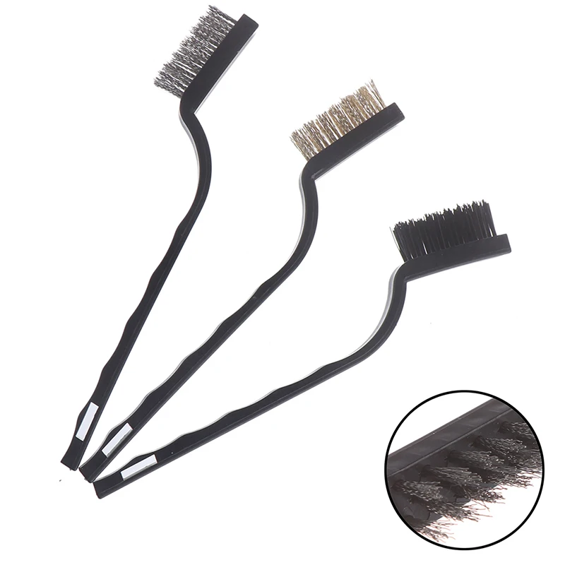 3Pcs Mini Stainless Steel Rust Brush Brass Cleaning Polishing Detail Metal Brush Wire Toothbrush Cleaning Tool Family Kit