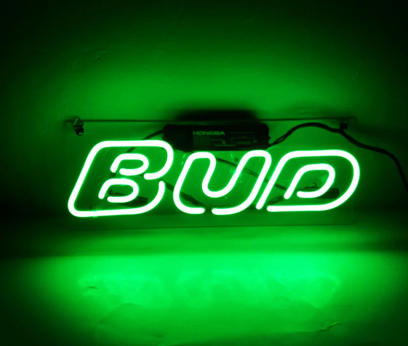 

Neon Light Sign Custom Name Beer Bar Home Decor Open Store Lamp Display BUD-green 12''X6''