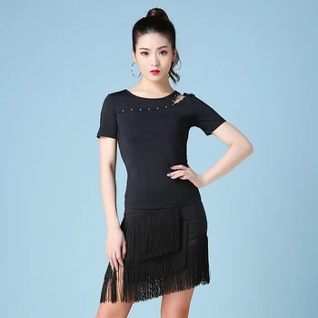 

Summer New Latin Dance Costume Dress Sexy Short Sleeve Tops Tessal Skirts Women Salsa Cha Cha Dancing Practice Costumes DWY3301