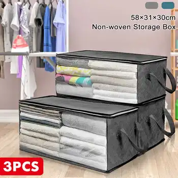 

3PCS Foldable Storage Box Dirty Clothes Underwear Socks Case Non Woven Fabric Dust-proof Moisture-proof Toys Quilt Storage Box