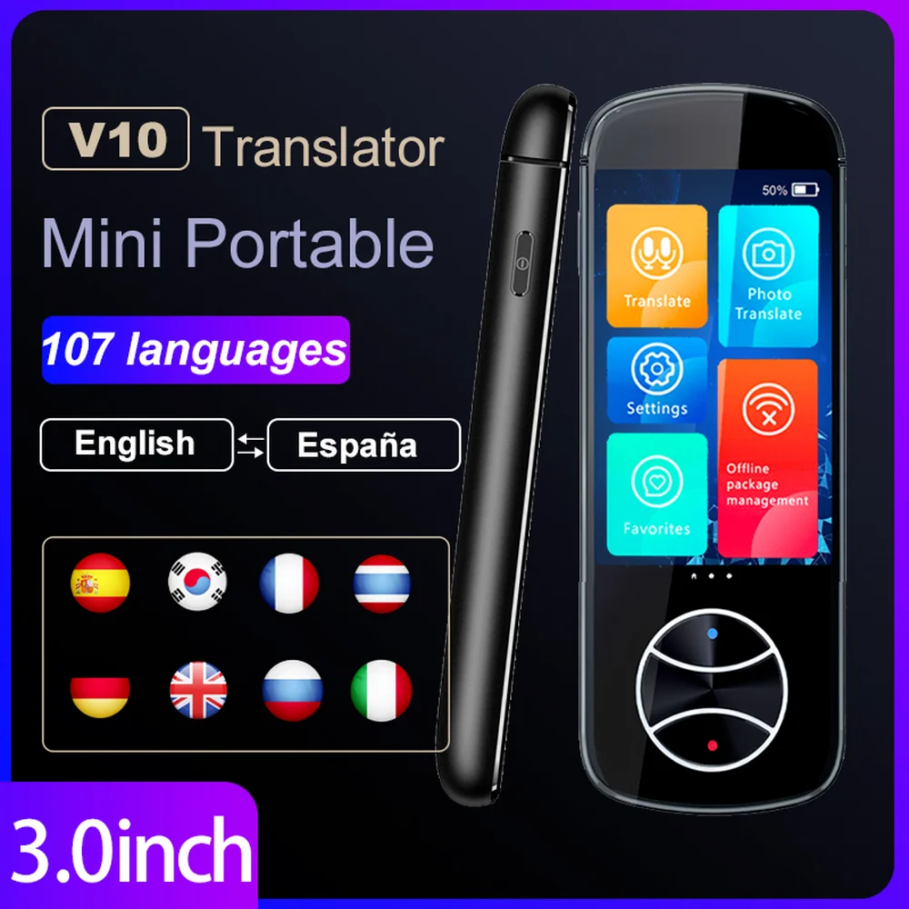 Tradutor iFLYTEK 3.0, Black Dual Screen, Translator Multilingual, Offline