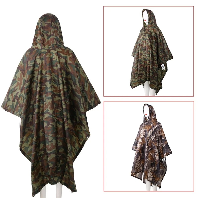 

3in1 Outdoor Camping Backpack Rain Cover Poncho Coat Camouflage Tent Awning Mat