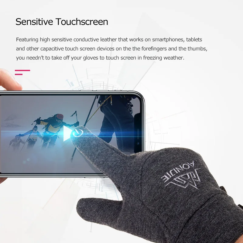 AONIJIE Зимние флисовые перчатки с сенсорным экраном, противоскользящие ветрозащитные велосипедные перчатки для кемпинга, пешего туризма, бега для мужчин и женщин