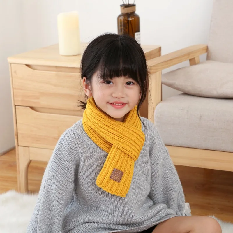 

Autumn Winter Children's Boys Girls Acrylic Scarf Casual All-match Solid Color Knitted Warm Small Labeling Decoration Scarf