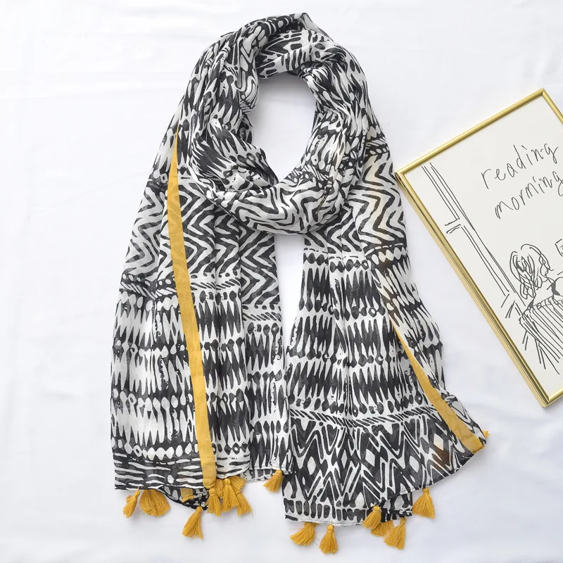 Shoulder girl summer outing geometric beach towel thin cotton linean scarf long silk scarf