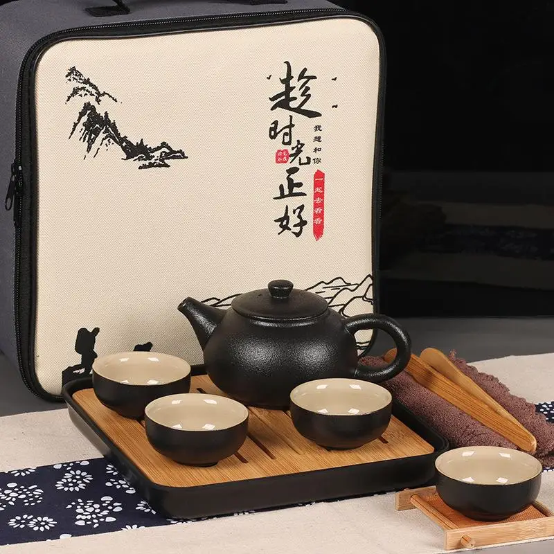 Ceramics Tea Set Travel Portable Tea Set Include 1 Teapot 4 Teacups 1bag Teapot Chinese Travel Ceramic Portable Teaset Gaiwan - Цвет: 4