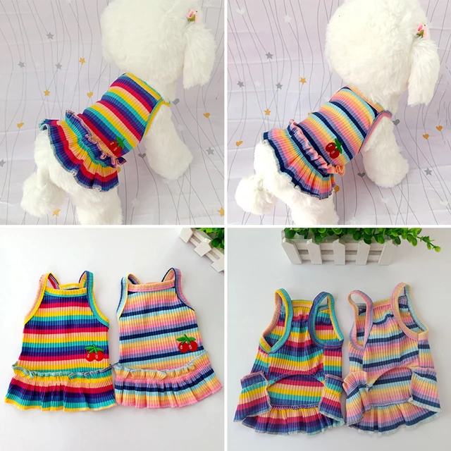Rainbow Suspender Skirt Dog Clothes Dress Super Dogs Clothing Pet Outfits Cute Summer Cotton Yorkies Print Girl Ropa Para Perro 1