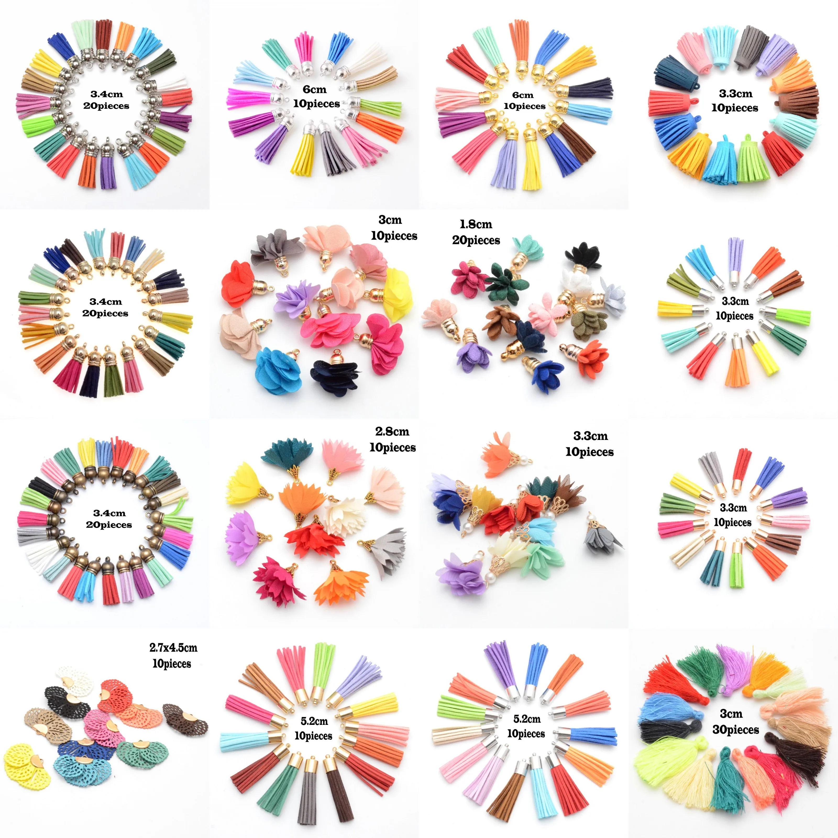 

10~30pcs mixed Types Tassel Findings Flower Silk Polyester Drop Earring Tassel for Jewelry DIY Graft