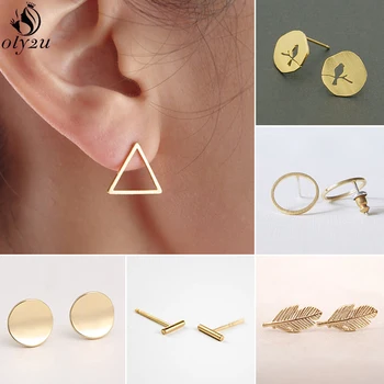 

Oly2u Bohemian Vintage Earrings Jewelry Geometric Leaf Triangle Bar Stud Earrings for Women Simple Round Earing Friends Gifts