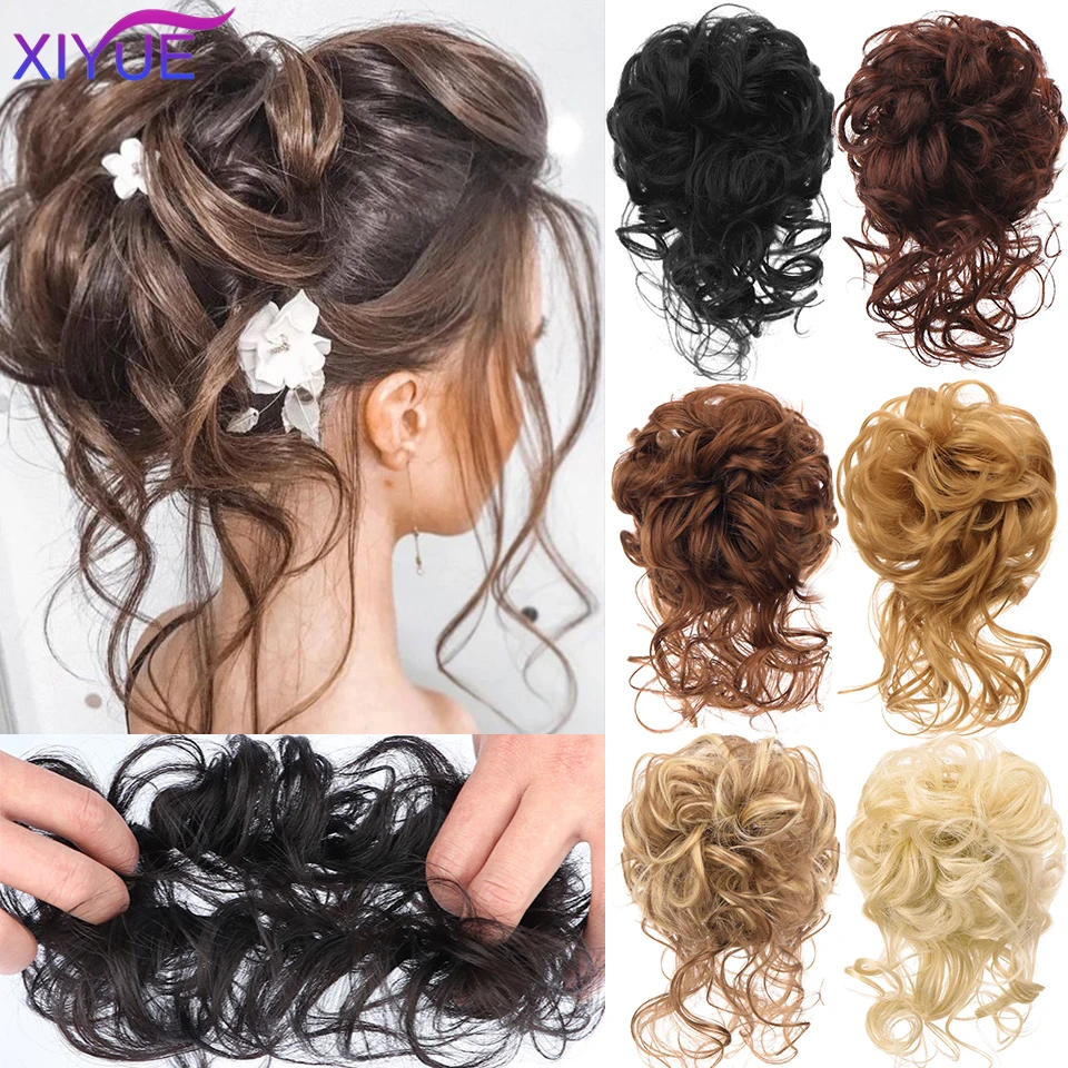

XIYUE Synthetic Hair Bun Messy Chignon Donut Hair Bun Pad Elastic Hair Rope Rubber Band Synthetic Hairpiece Black Brown Color