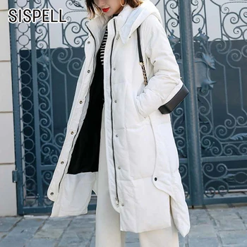 

SISPELL Pure Color Patchwork For Female Padded Jacket Stand Collar With Hat Long Sleeve Loose Women's Casual Coat Fashion Winter