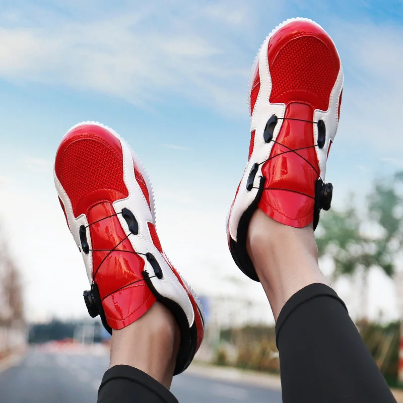 

New Style Four Seasons Paragraph Couples Bicycle Athletic Shoes Anti-slip Light Quicklaces Safe Cycling Shoes