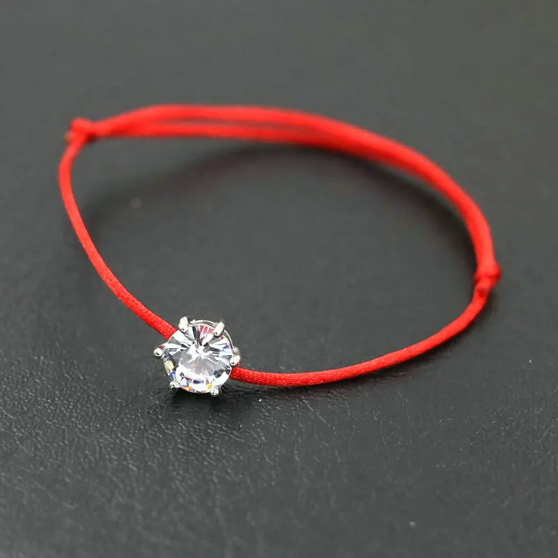 Silver Color Round Rhinestones Crystals AAA Zircon Thin Red Rope Thread String Braided Bracelets Women Gifts bracelet jewelry