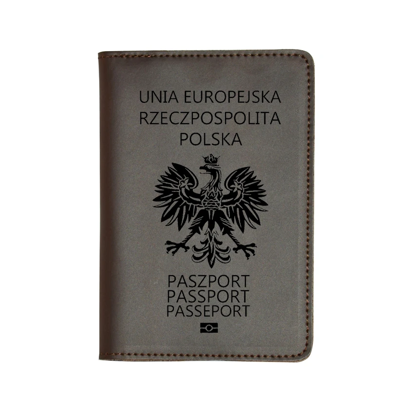 Brown passport cover Engraved Picture Poland polska Passport Covers Travel Wallet Card Holders Crazy Horse Leather Travel Cover Passport wallet - Цвет: Brown passport cover