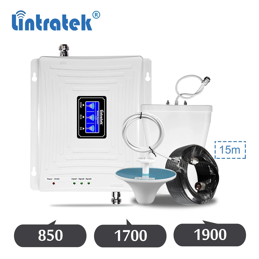 Lintratek 850 1700 1900 ALC трехполосный повторитель CDMA GSM МГц AWS B2 B4 3G 4G сотовый мобильный