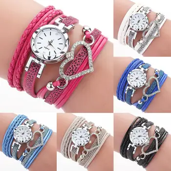 

Boho Watches for Women Multi Layer Quartz Watch Bracelet Wristwatch Rhinestone Heart Round Dial Analog Quartz Wrist Watches