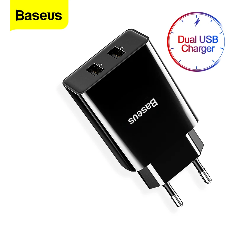 

Baseus Dual USB Charger EU Wall Charger Adapter Fast Charging For iPhone 11 Pro Xs Max X 8 6S Portable Mobile Phone Charger